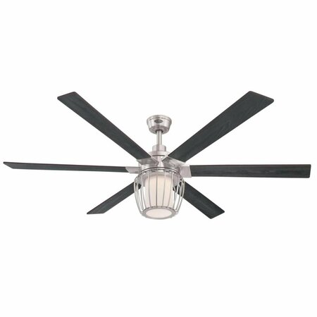 BRIGHTBOMB 60 in. Brushed Nickel Cage Shade Indoor Ceiling Fan , Reversible Blades Wengue & Beech Frosted Glass BR2690152